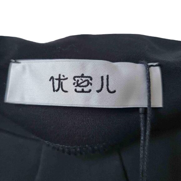 NEW Black Long Sleeve Bow Strap Square Neck Midi Dress Size Medium - Picture 4 of 9